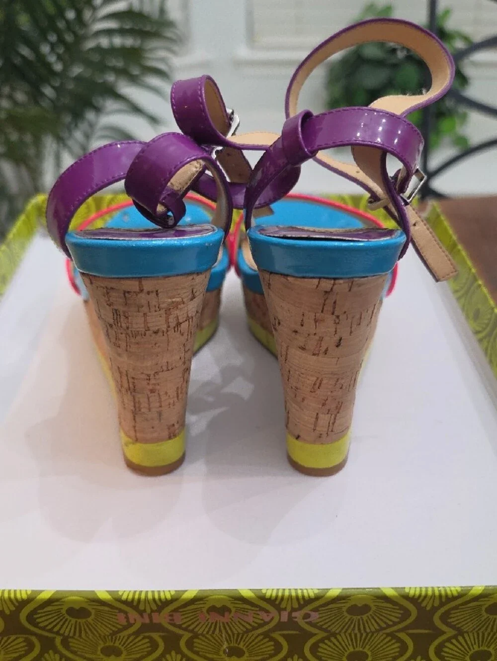 Gianni Bini Pink Purple Blue Colorblock Wedge Sandals